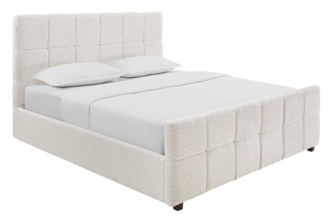 Lit PRESTIGE 180x200 bouclé creamy avec rangement