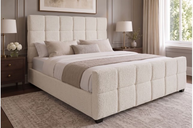 Lit PRESTIGE 180x200 bouclé creamy avec rangement
