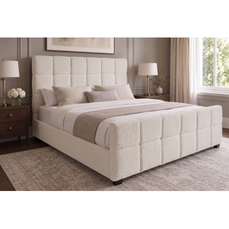 Lit PRESTIGE 180x200 bouclé creamy avec rangement