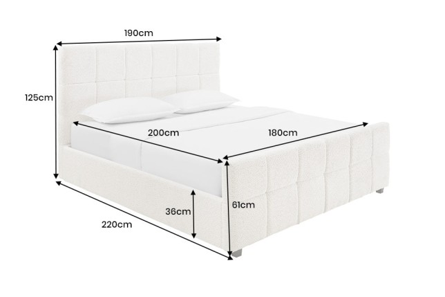 Lit PRESTIGE 180x200 bouclé creamy avec rangement