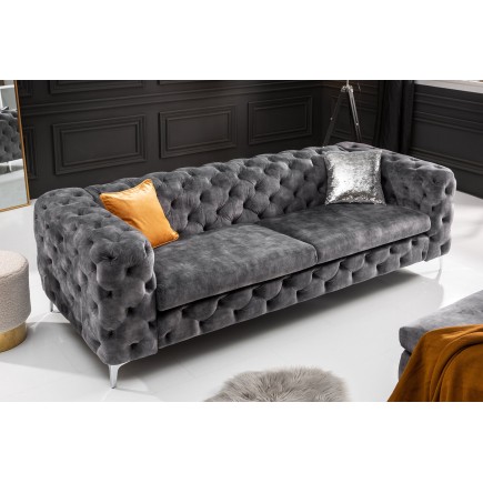 Canapé MODERN BAROCK 3 places velours gris Chesterfield
