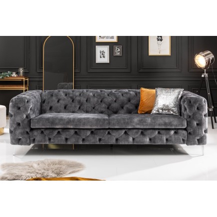 Canapé MODERN BAROCK 3 places velours gris Chesterfield 2