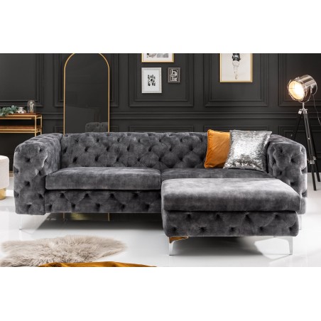 Canapé MODERN BAROCK 3 places velours gris Chesterfield