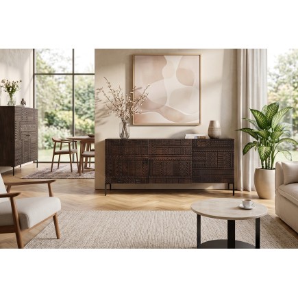 Buffet bas TRIBAL 180cm manguier massif brun foncé