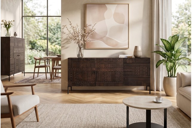 Buffet bas TRIBAL 180cm manguier massif brun foncé