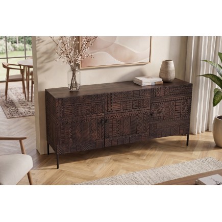 Buffet bas TRIBAL 180cm manguier massif brun foncé 2