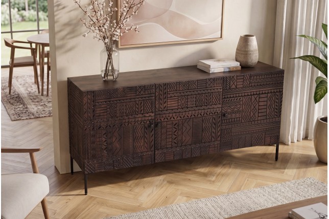 Buffet bas TRIBAL 180cm manguier massif brun foncé
