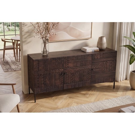 Buffet bas TRIBAL 180cm manguier massif brun foncé