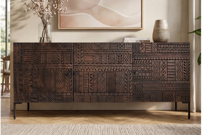 Buffet bas TRIBAL 180cm manguier massif brun foncé