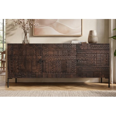 Buffet bas TRIBAL 180cm manguier massif brun foncé