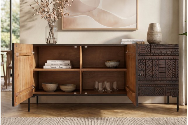 Buffet bas TRIBAL 180cm manguier massif brun foncé