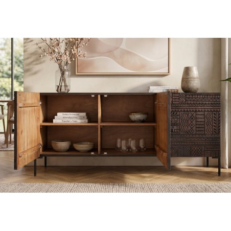 Buffet bas TRIBAL 180cm manguier massif brun foncé