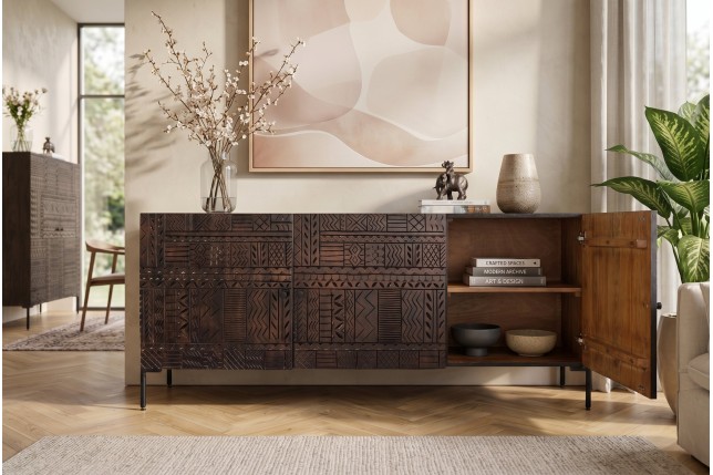 Buffet bas TRIBAL 180cm manguier massif brun foncé