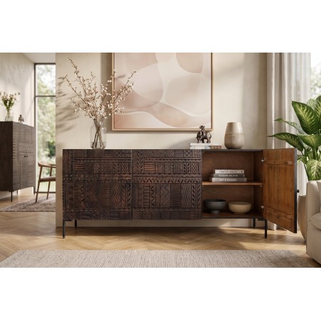 Buffet bas TRIBAL 180cm manguier massif brun foncé