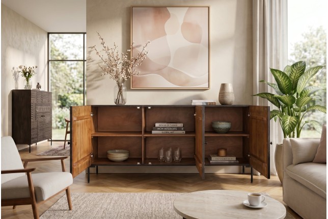 Buffet bas TRIBAL 180cm manguier massif brun foncé