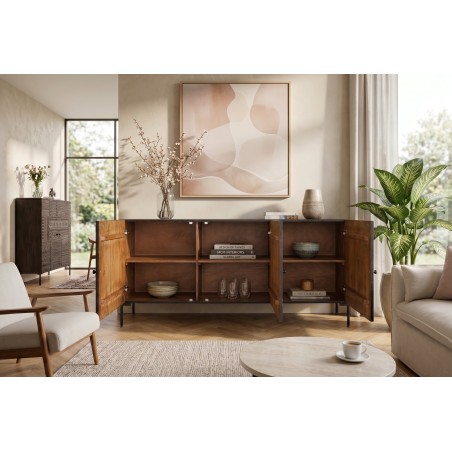 Buffet bas TRIBAL 180cm manguier massif brun foncé