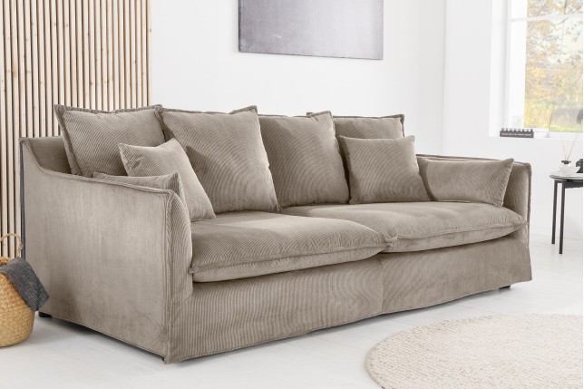 Canapé HEAVEN 200cm 3 places tissu cord greige
