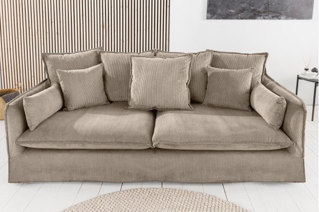 Canapé HEAVEN 200cm 3 places tissu cord greige