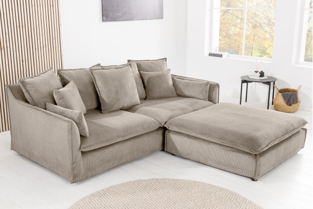 Canapé HEAVEN 200cm 3 places tissu cord greige