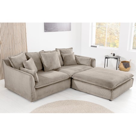 Canapé HEAVEN 200cm 3 places tissu cord greige