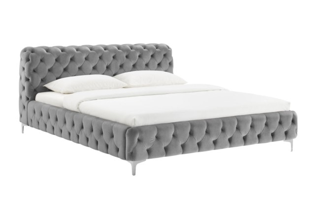 Lit MODERN BAROCK 160x200 velours gris Chesterfield