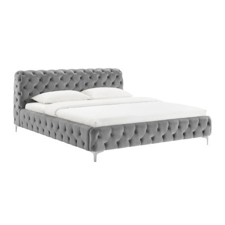 Lit MODERN BAROCK 160x200 velours gris Chesterfield