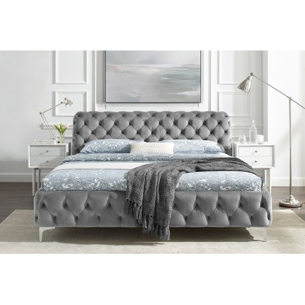 Lit MODERN BAROCK 160x200cm velours gris style Chesterfield baroque 2