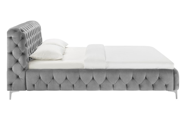 Lit MODERN BAROCK 160x200 velours gris Chesterfield
