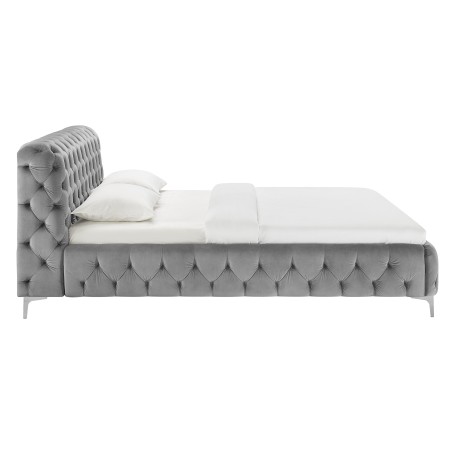 Lit MODERN BAROCK 160x200 velours gris Chesterfield