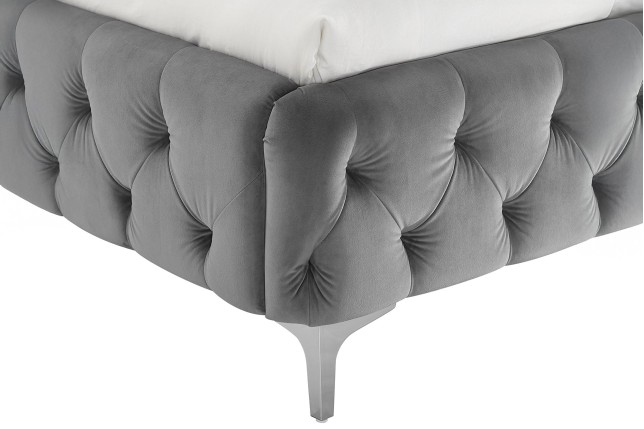 Lit MODERN BAROCK 160x200 velours gris Chesterfield