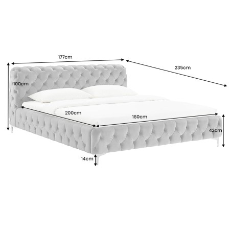 Lit MODERN BAROCK 160x200 velours gris Chesterfield