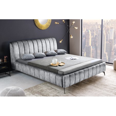 Lit AMSTERDAM 160x200cm velours gris - Design & confort