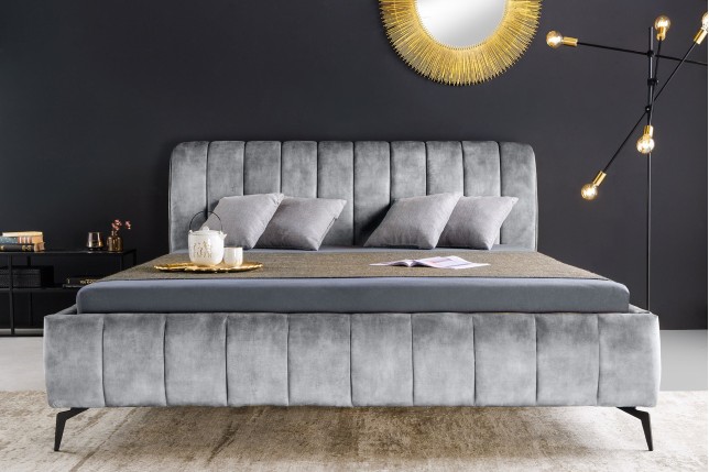 Lit AMSTERDAM 180x200cm velours gris - Chambre design