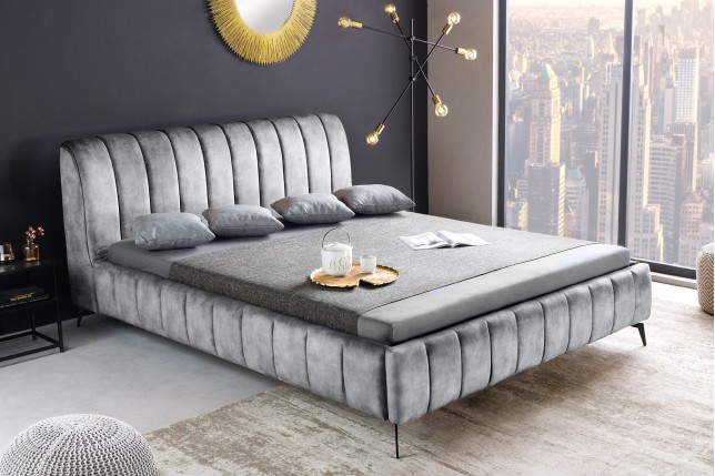 Lit AMSTERDAM 180x200cm velours gris - Chambre design
