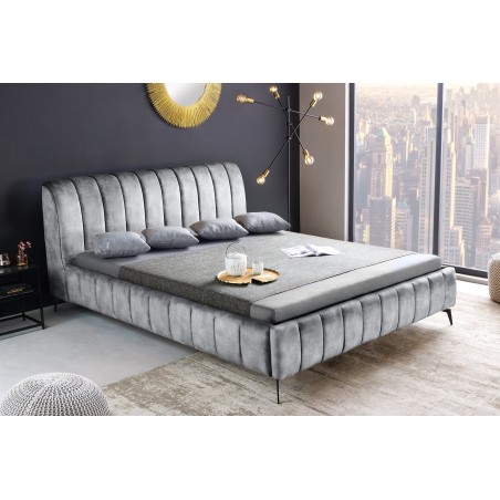 Lit AMSTERDAM 180x200cm velours gris - Chambre design