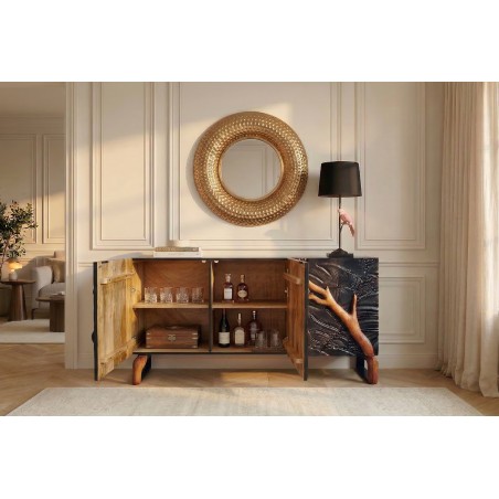 Buffet bas FOREST 160cm manguier massif noir marron 3D
