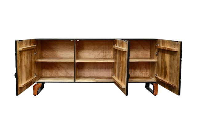 Buffet bas FOREST 160cm manguier massif noir marron 3D