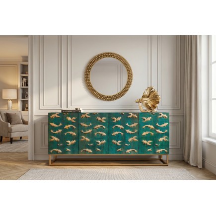 Buffet bas GOLDEN LAGOON 180cm manguier turquoise et doré