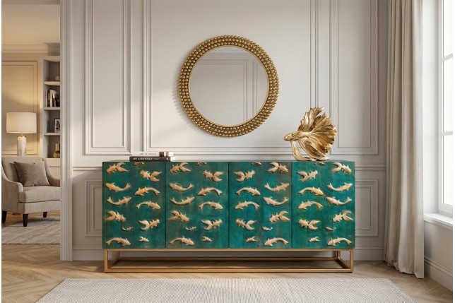 Buffet bas GOLDEN LAGOON 180cm manguier turquoise et doré