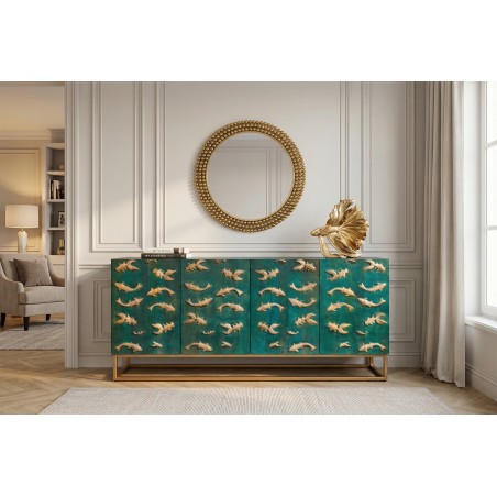Buffet bas GOLDEN LAGOON 180cm manguier turquoise et doré