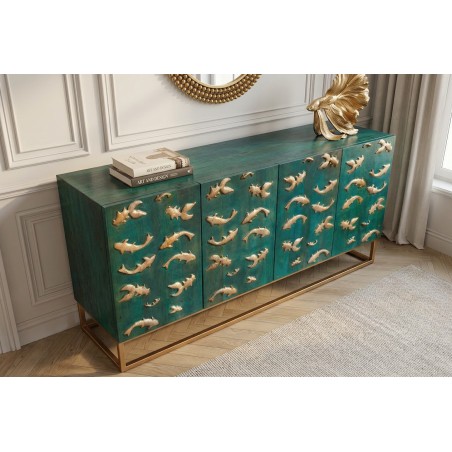 Buffet bas GOLDEN LAGOON 180cm manguier turquoise et doré