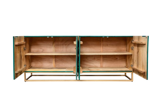 Buffet bas GOLDEN LAGOON 180cm manguier turquoise et doré