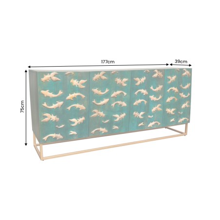 Buffet bas GOLDEN LAGOON 180cm manguier turquoise et doré