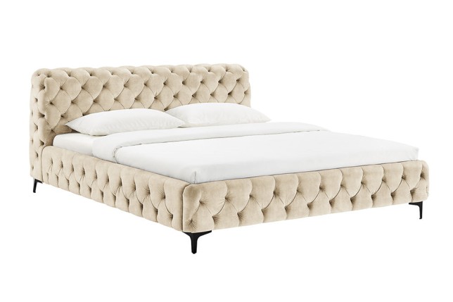 Lit MODERN BAROCK 180x200 velours champagne Chesterfield