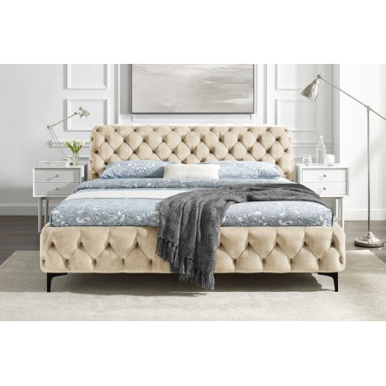 Lit MODERN BAROCK 180x200cm velours champagne style Chesterfield 2