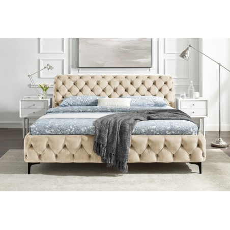 Lit MODERN BAROCK 180x200 velours champagne Chesterfield