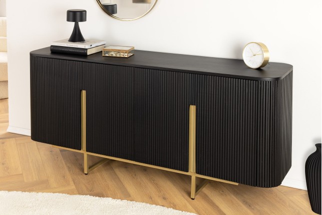 Buffet bas GATSBY 160cm manguier noir et doré style rétro