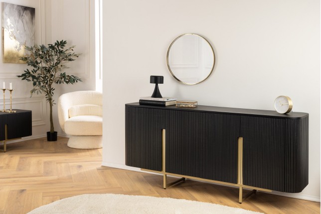 Buffet bas GATSBY 160cm manguier noir et doré style rétro