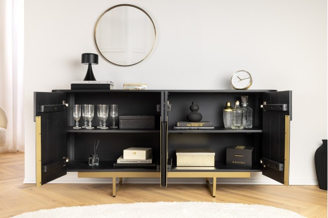Buffet bas GATSBY 160cm manguier noir et doré style rétro