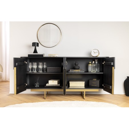 Buffet bas GATSBY 160cm manguier noir et doré style rétro
